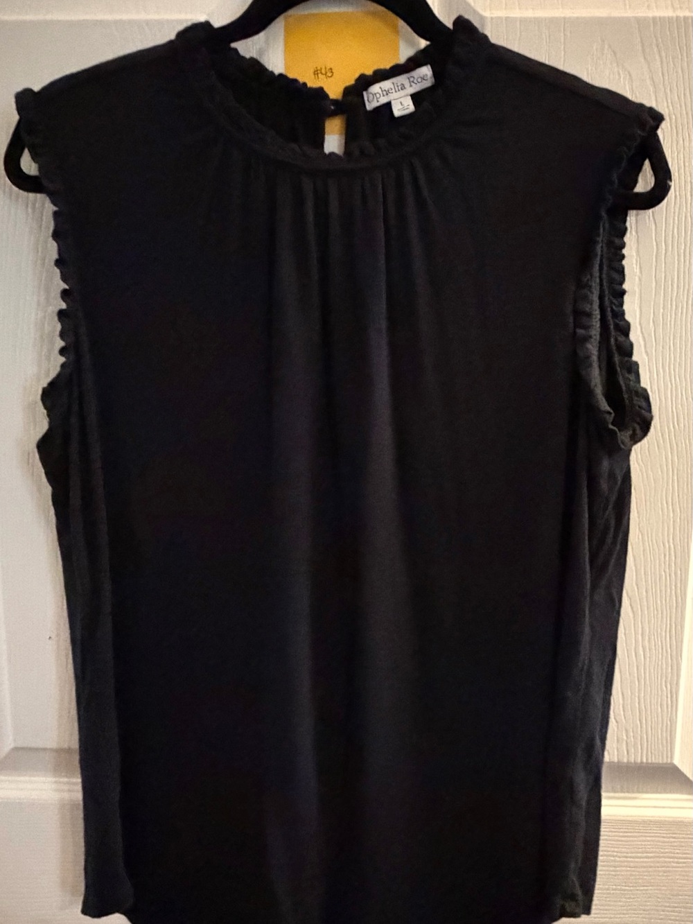 Draped Ruffle-Trim Sleeveless Tank - Black - Dotted Line